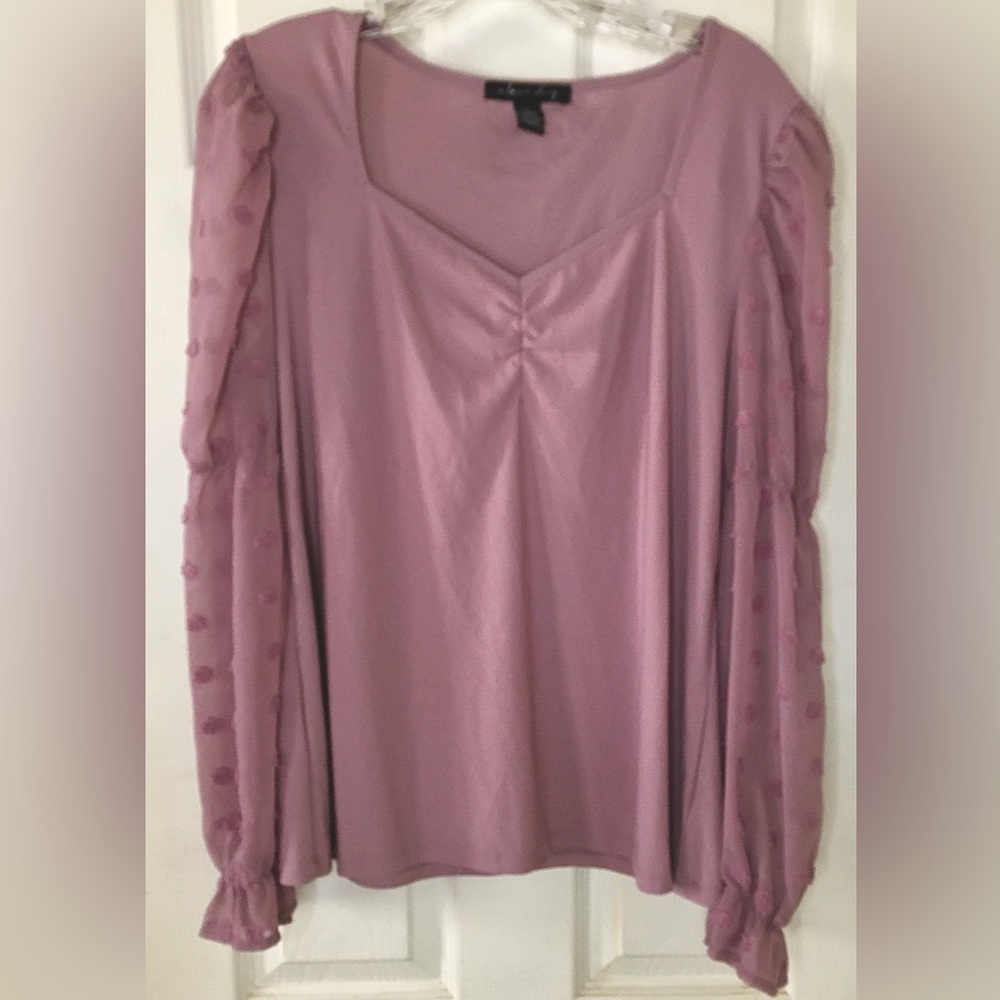 Romantic Lavender Blouse with Sheer Sleeves and Textured Polka-dot Design 💜